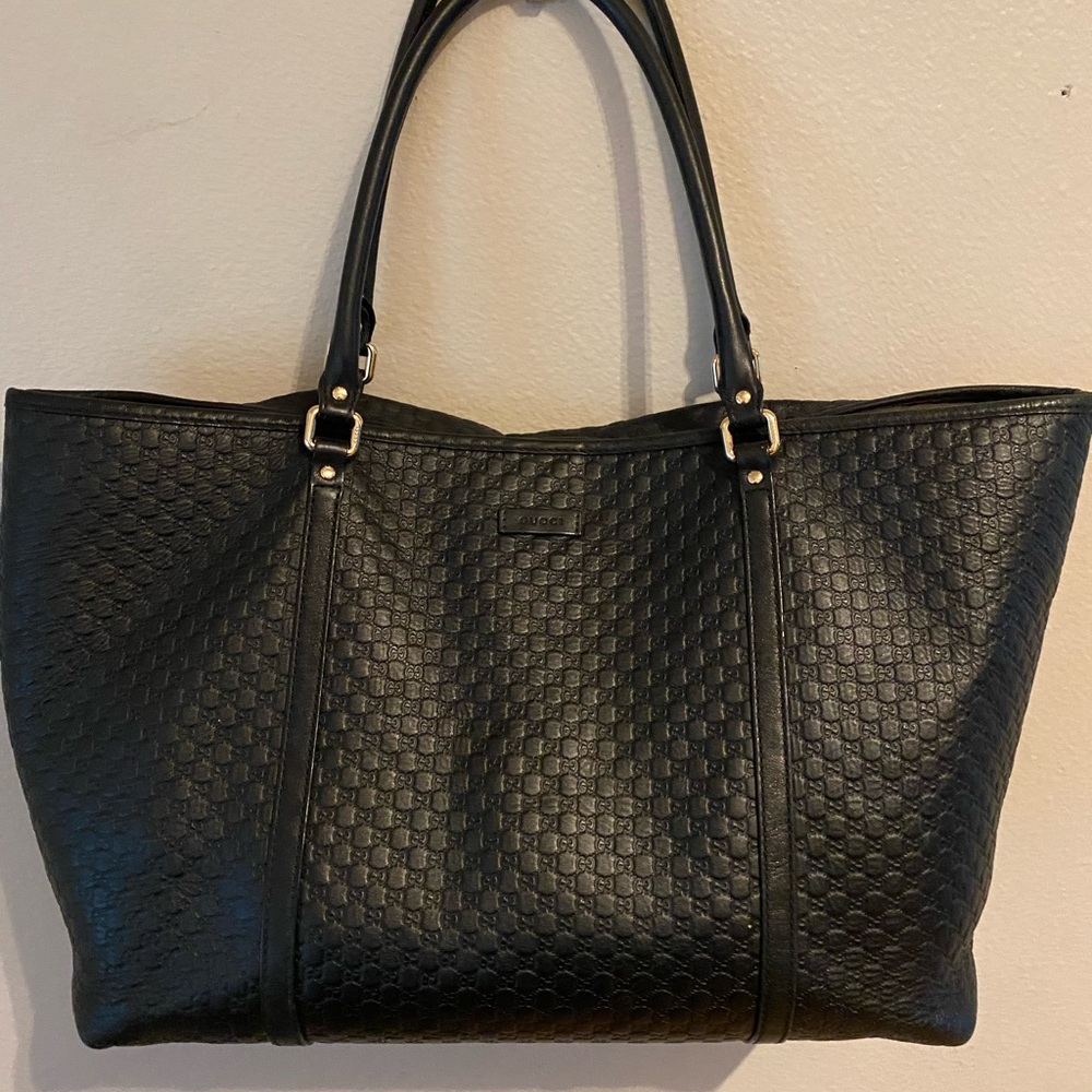 GUCCI Black Micro Guccisima large leather tote